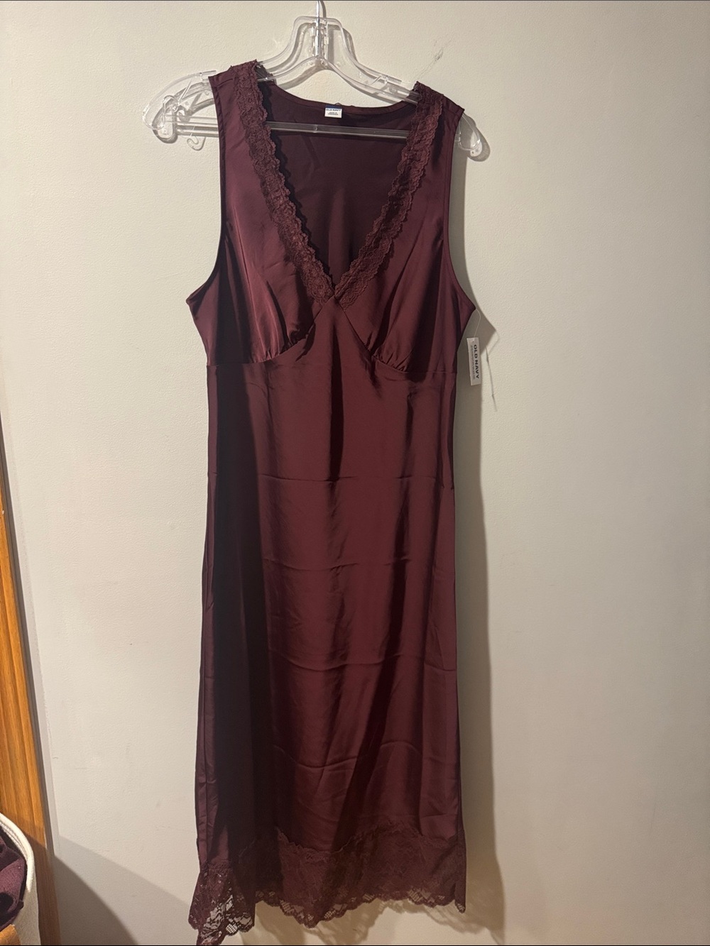 OLD NAVY• lace trim satin midi dress - Picture 3 of 7